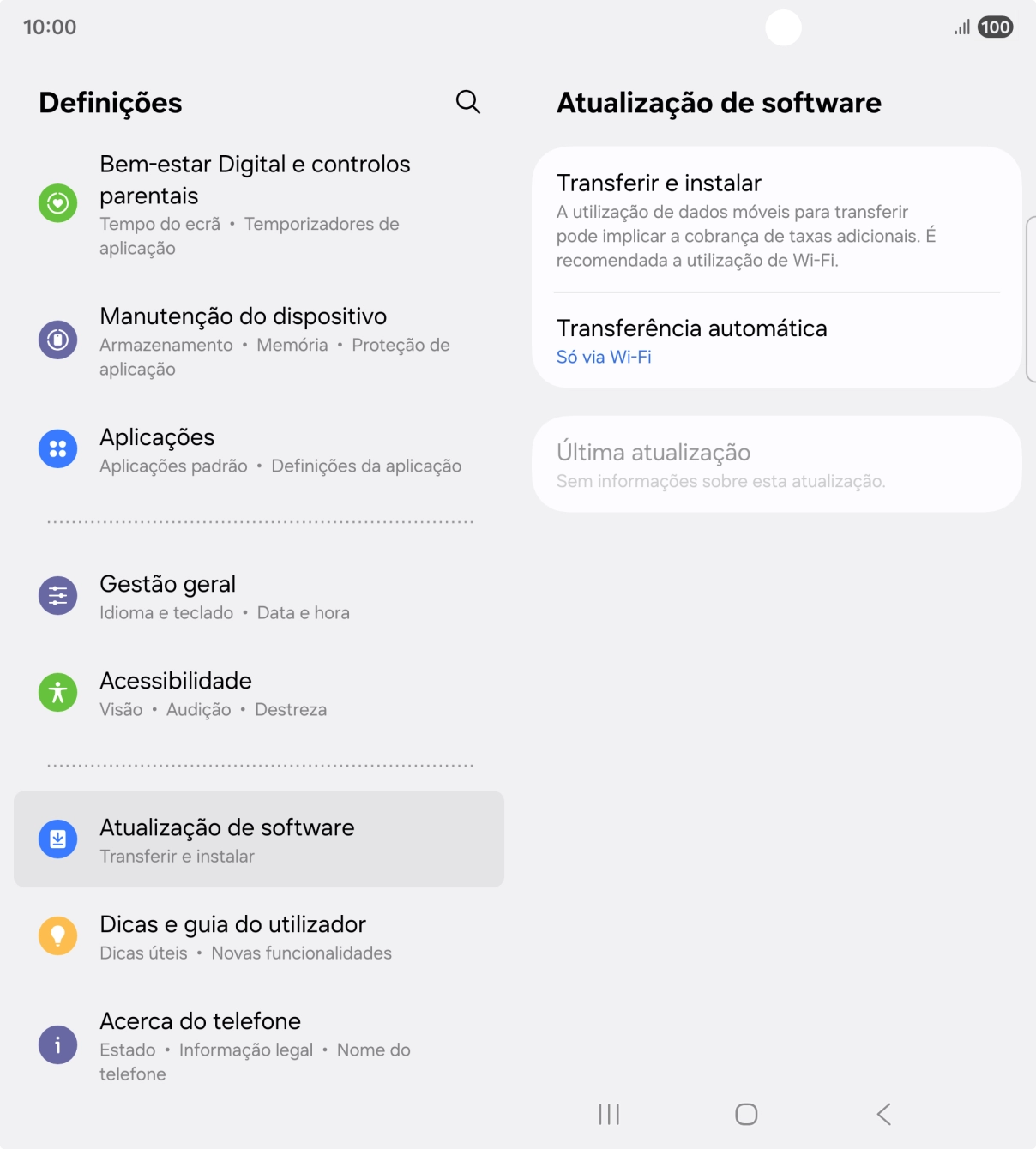 Prima Transferir e instalar. Se existir uma nova versão de software disponível, será agora indicado no ecrã. Siga as indicações no ecrã para atualizar o software do telefone.