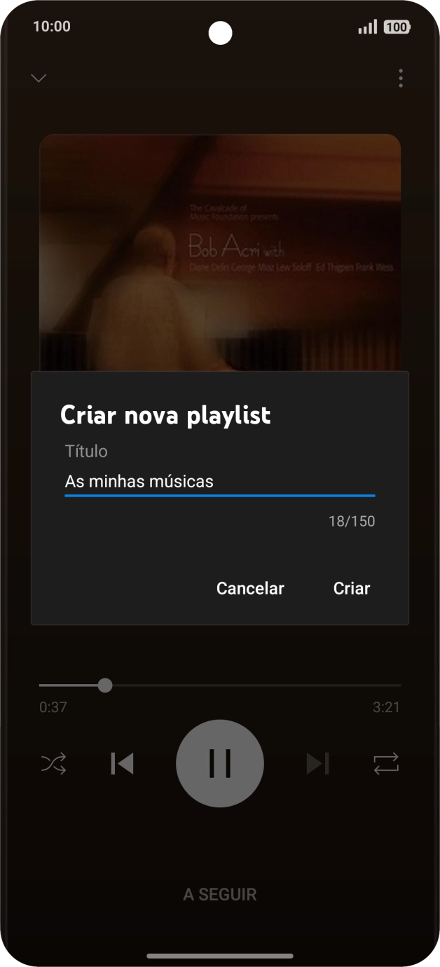 Introduza o nome pretendido para a lista de reprodução e prima Criar.