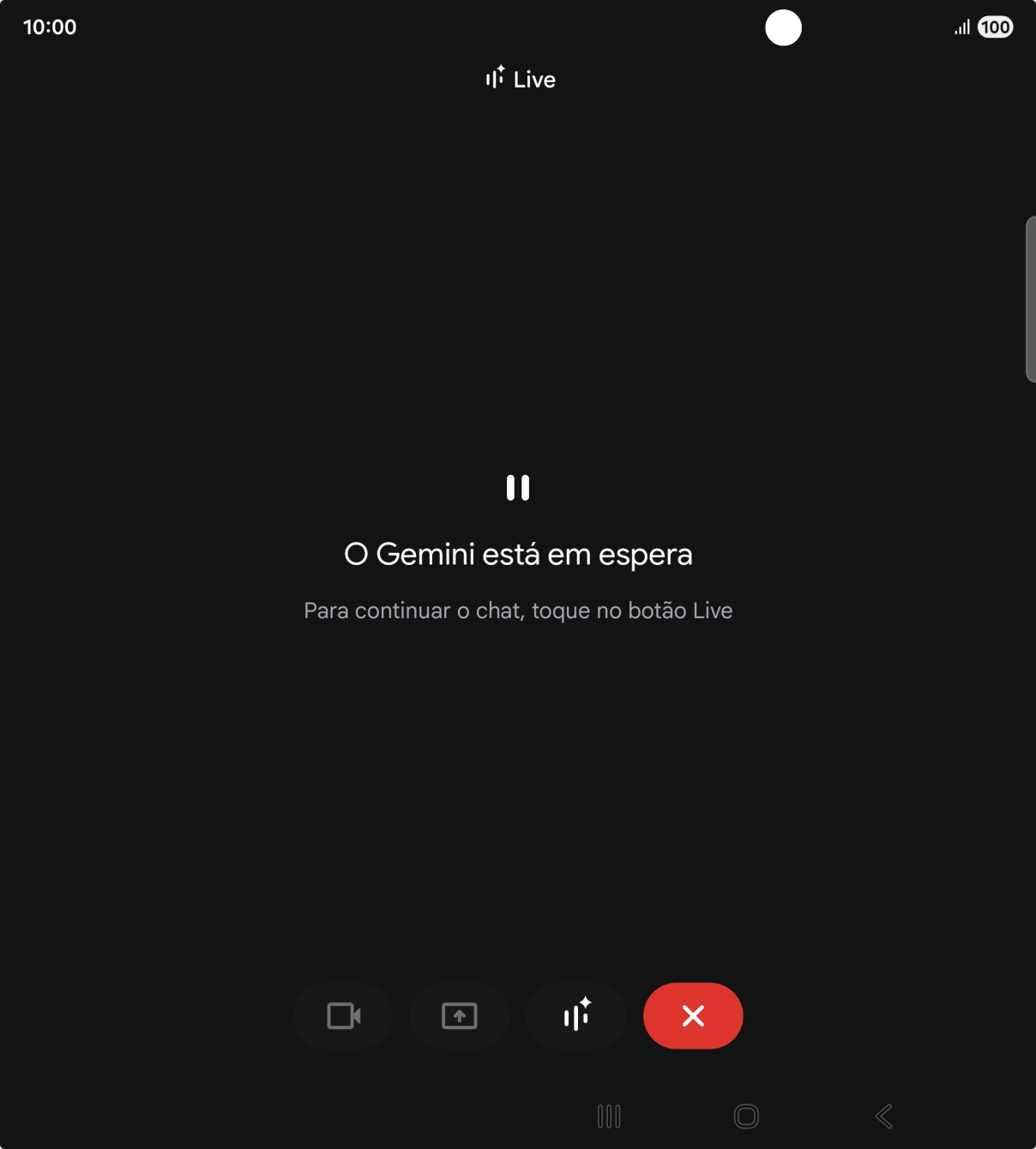 Para reiniciar a conversa, prima o ícone para retomar.