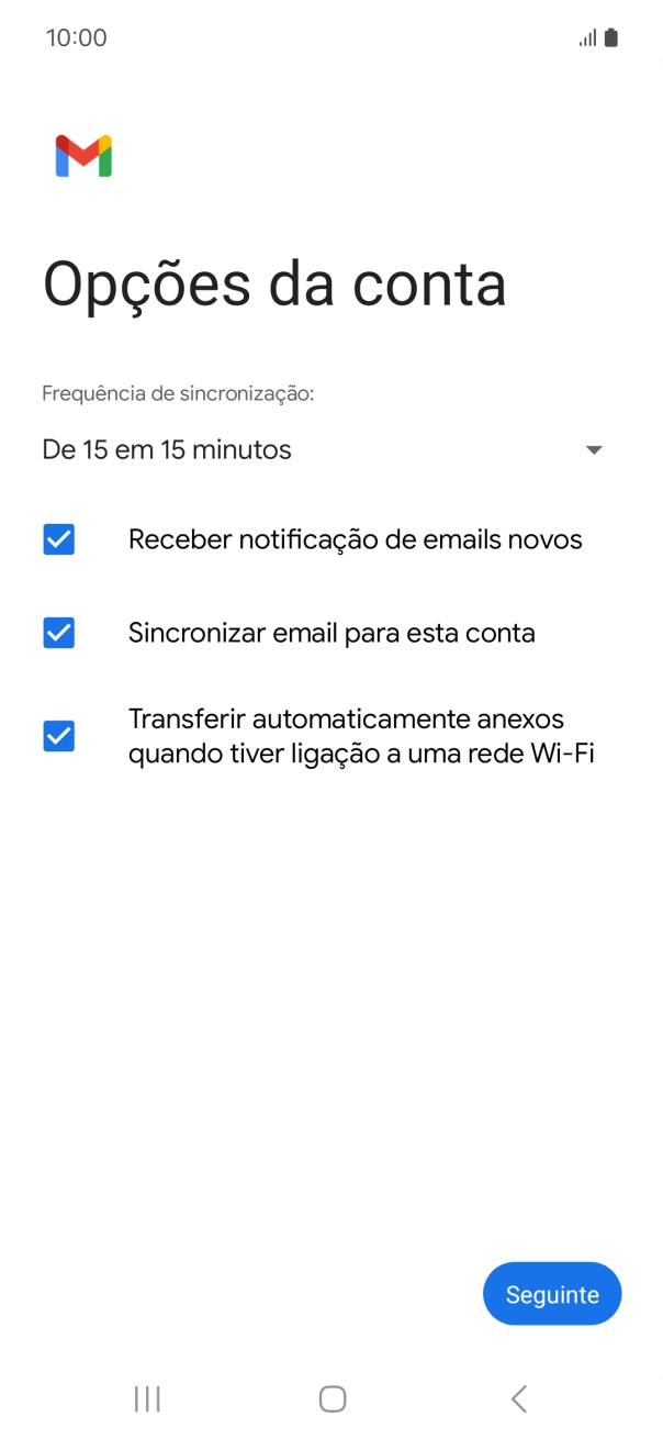Se o ecrã mostrar esta imagem, a sua conta foi identificada e configurada automaticamente. Siga as indicações no ecrã para introduzir informações adicionais e concluir a configuração.