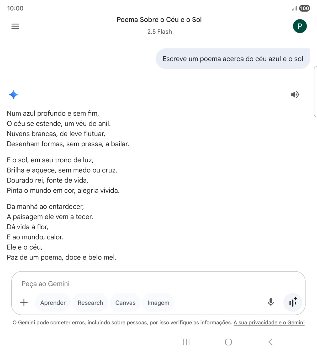 É possível solicitar à Gemini que gere um texto baseado na sua descrição.