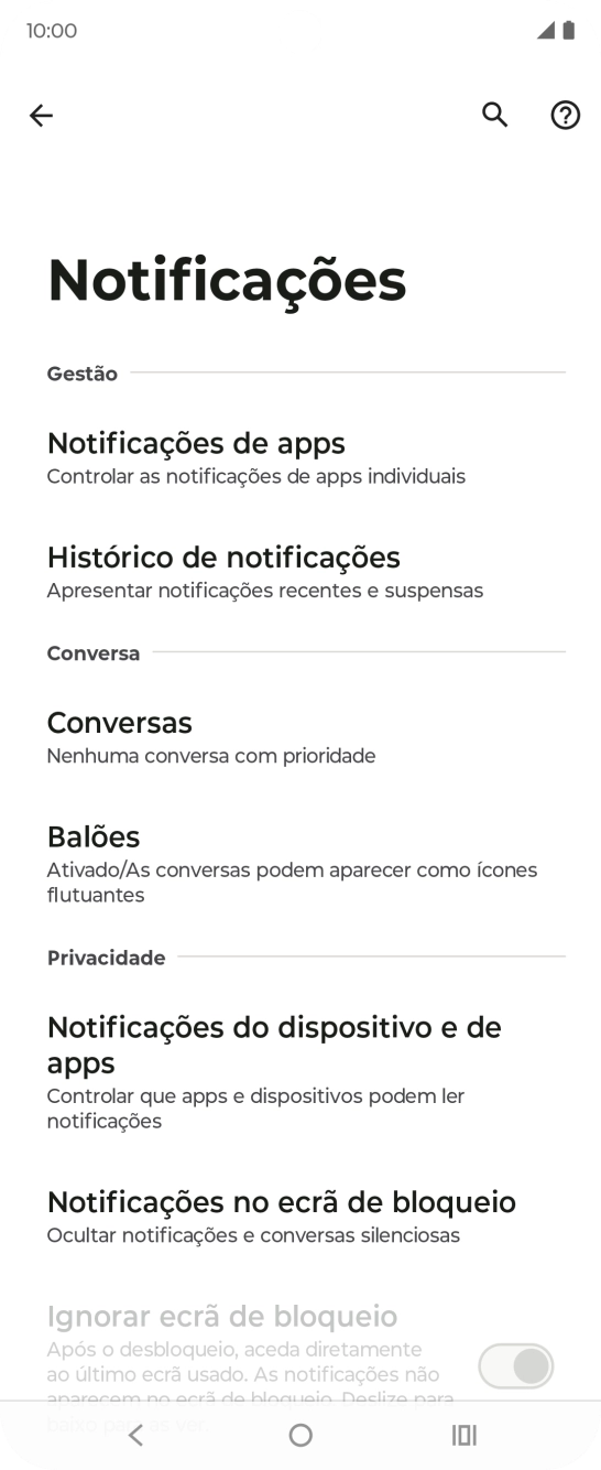 Prima Notificações de apps.