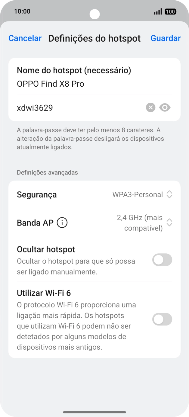 Prima o campo da password e introduza a password pretendida.