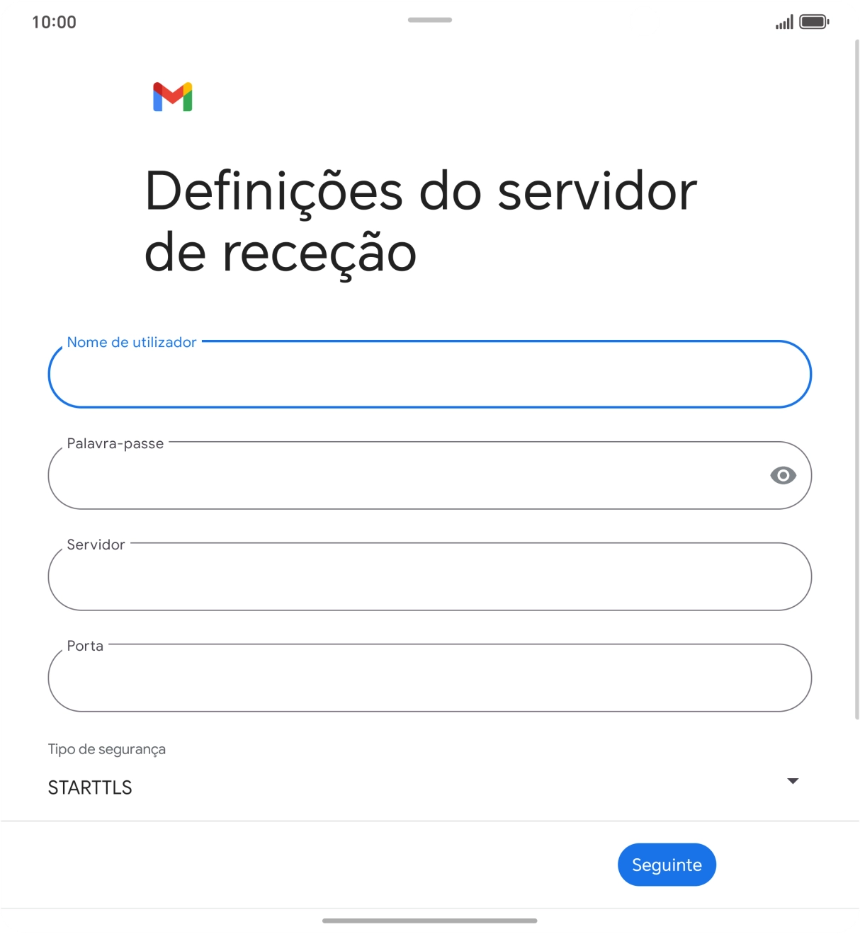 Prima Servidor e insira pop.vodafone.pt.