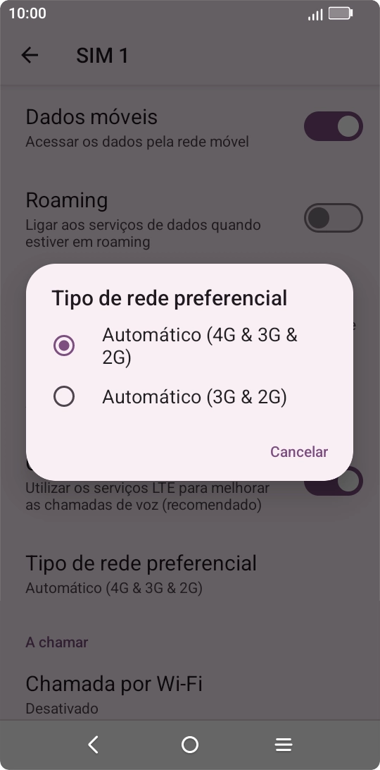 Prima o tipo de rede pretendido.