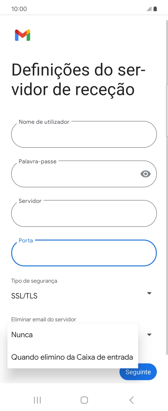 Prima Nunca para manter os e-mails no servidor quando estes são apagados no telefone.
