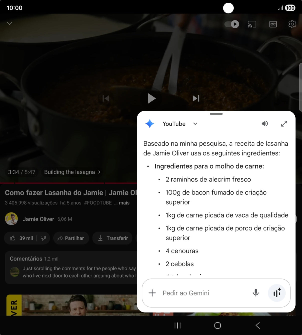 A resposta da Gemini à sua pergunta é agora mostrada no ecrã.