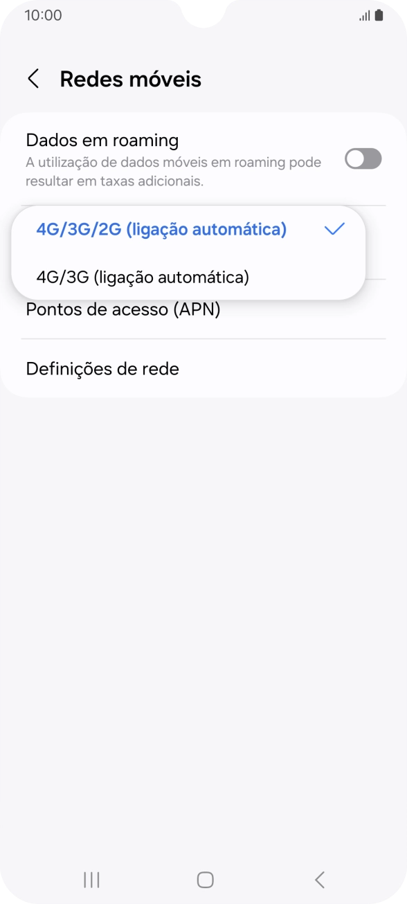 Prima o tipo de rede pretendido.