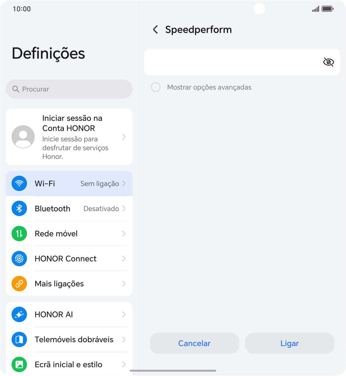Introduza a password da rede Wi-Fi e prima Ligar.