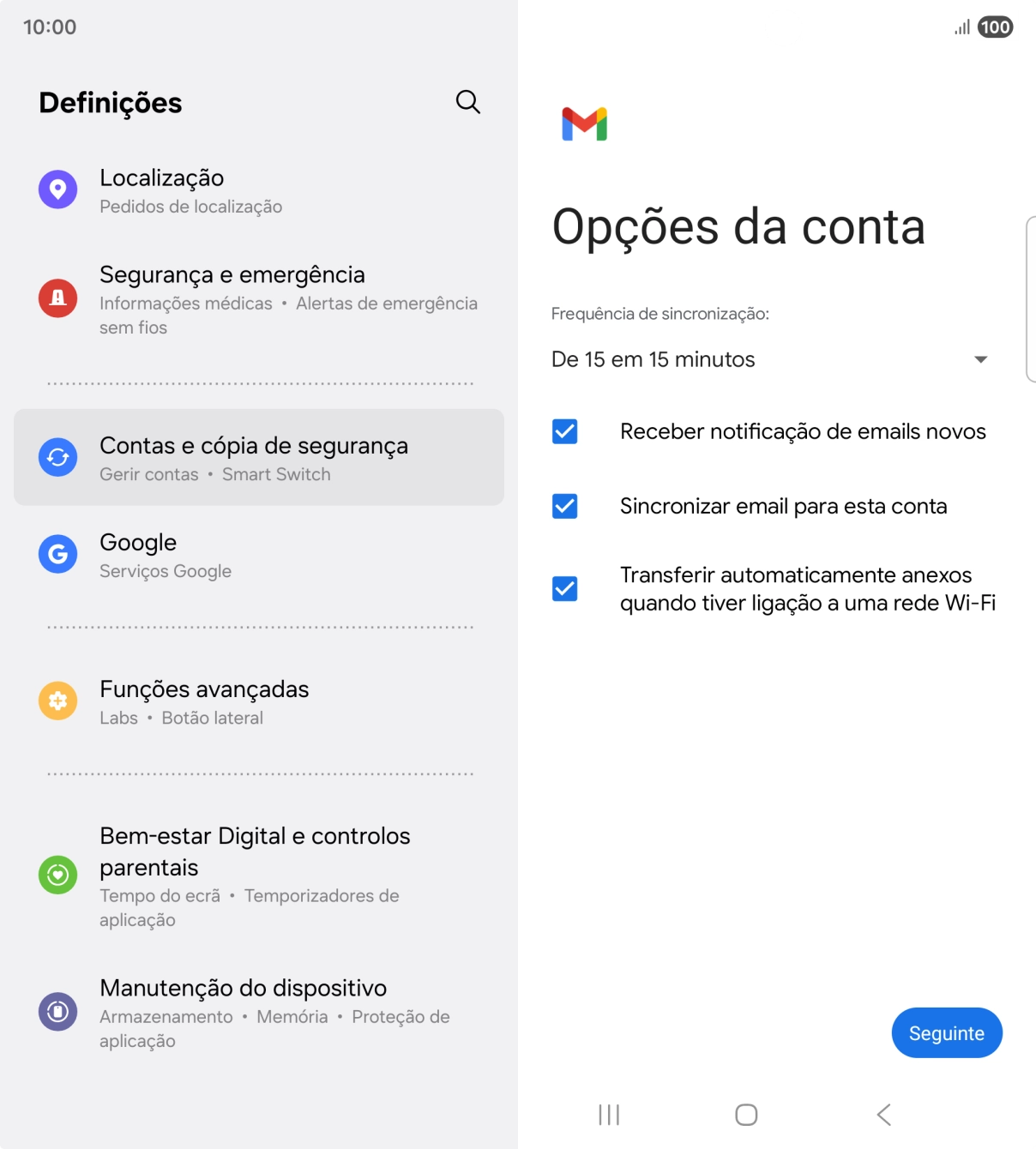 Se o ecrã mostrar esta imagem, a sua conta foi identificada e configurada automaticamente. Siga as indicações no ecrã para introduzir informações adicionais e concluir a configuração.