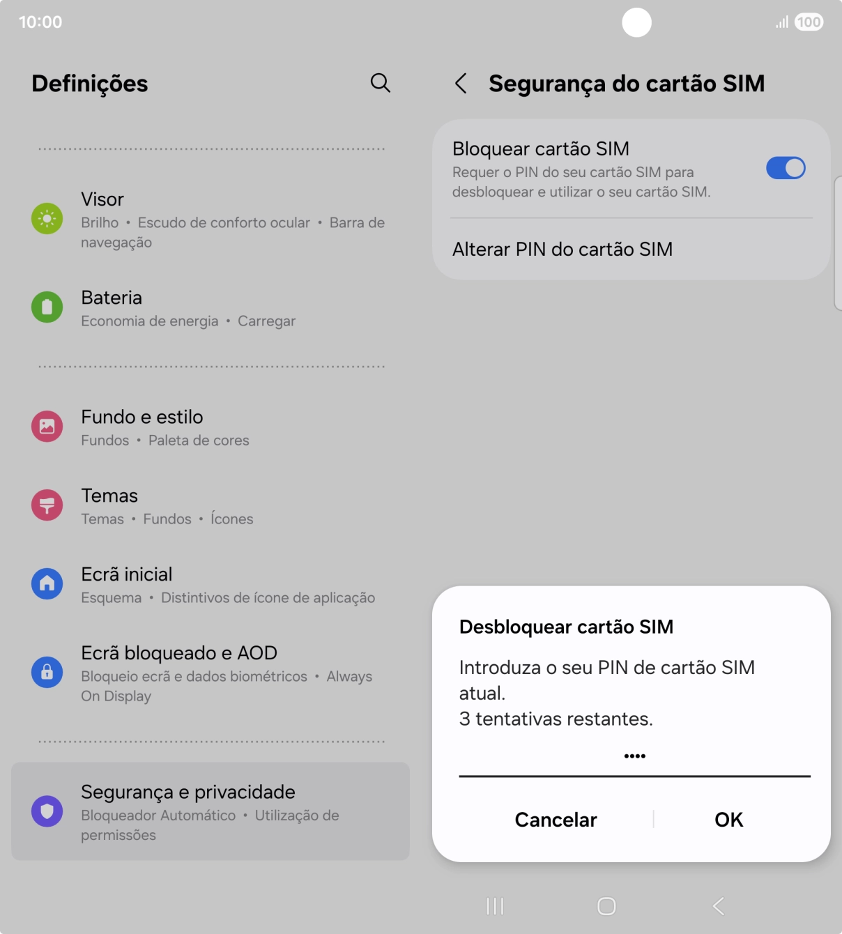 Introduza o seu código PIN e prima OK.