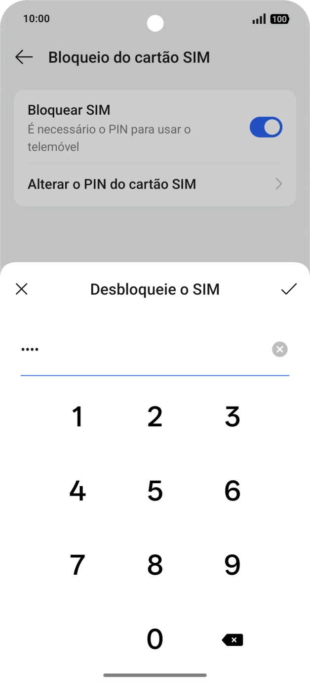 Introduza o código PIN e prima o ícone para aceitar.