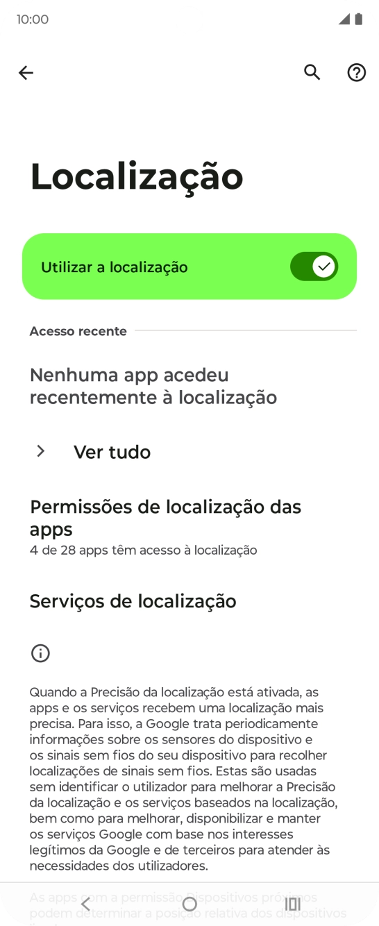 Prima Permissões de localização das apps.