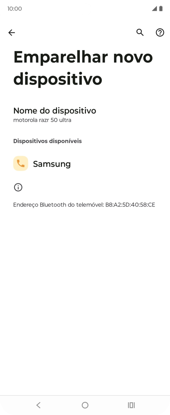 Prima o dispositivo Bluetooth pretendido e siga as indicações no ecrã para emparelhar o dispositivo pretendido com o telefone.