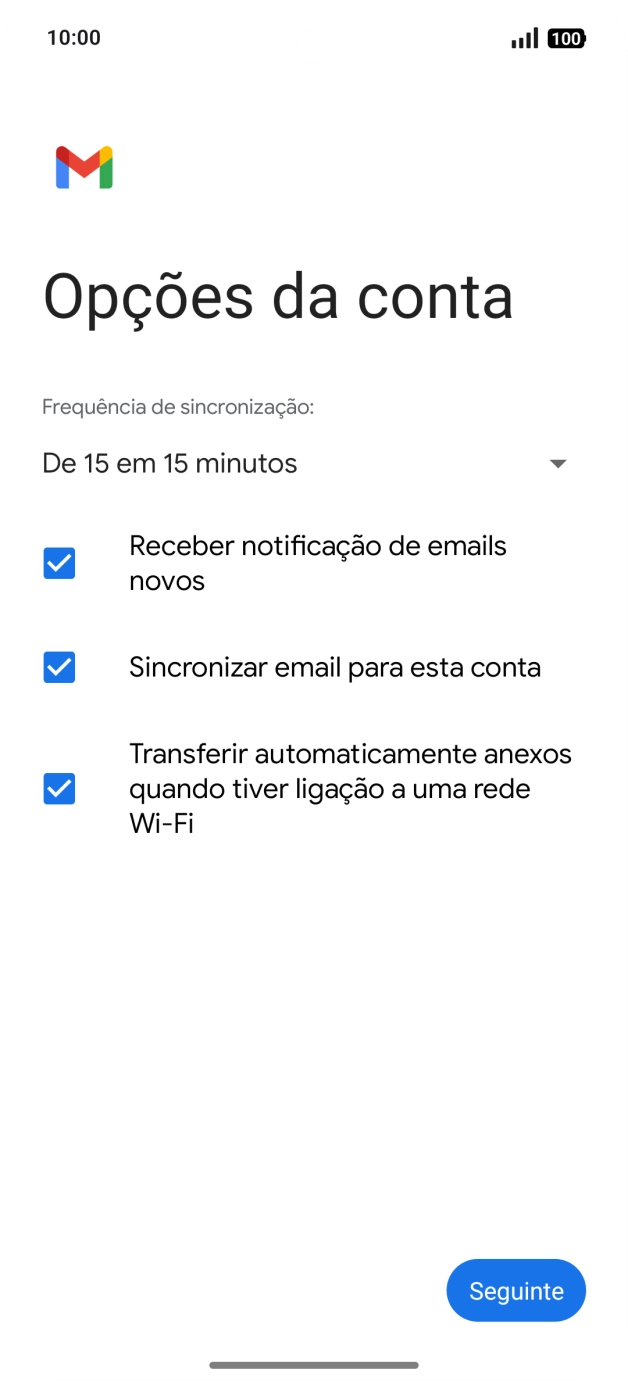 Se o ecrã mostrar esta imagem, a sua conta foi identificada e configurada automaticamente. Siga as indicações no ecrã para introduzir informações adicionais e concluir a configuração.