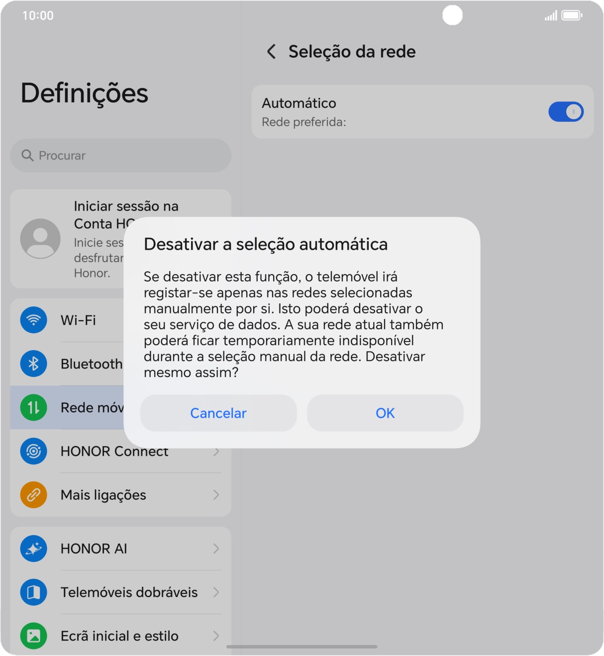 Prima OK e aguarde enquanto o telefone procura as redes.
