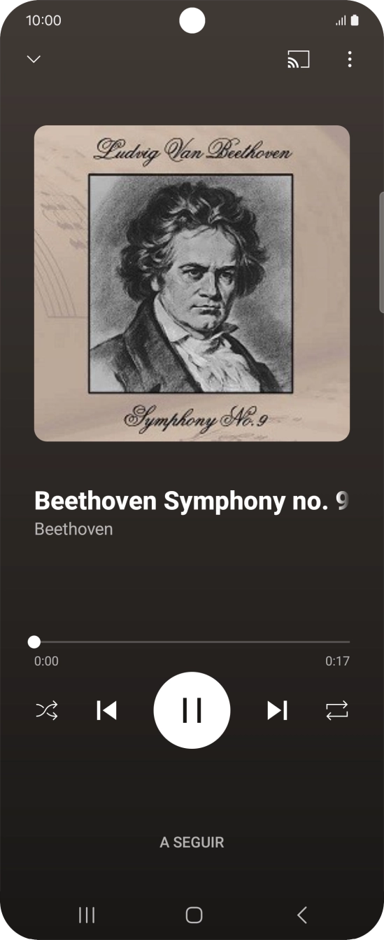 Prima a seta para a direita para ir para o ficheiro de música seguinte.