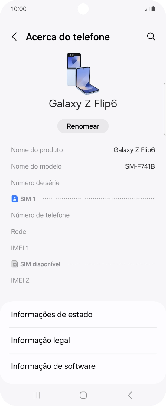 O código IMEI é mostrado no ecrã.