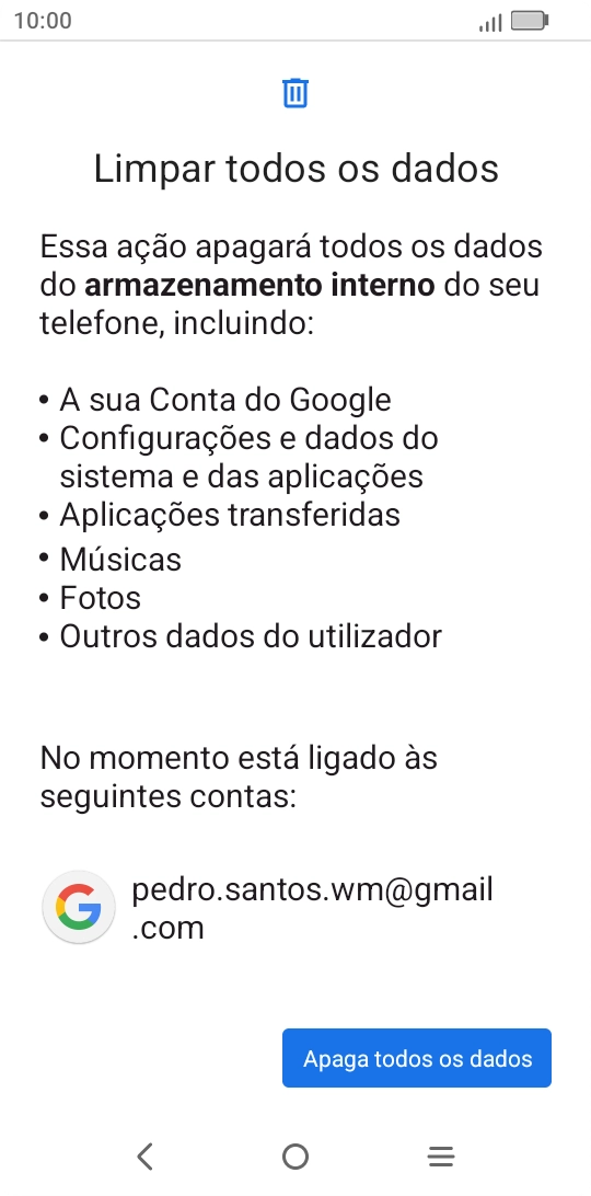 Prima Apaga todos os dados.