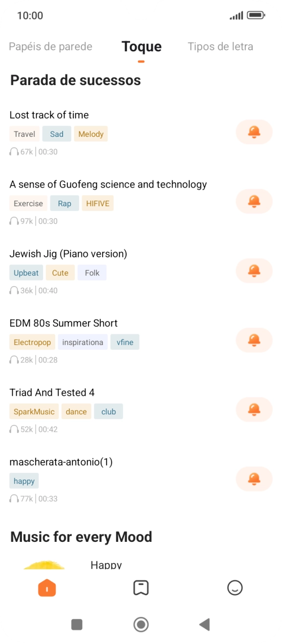 Prima os tons de toque pretendidos para os ouvir.