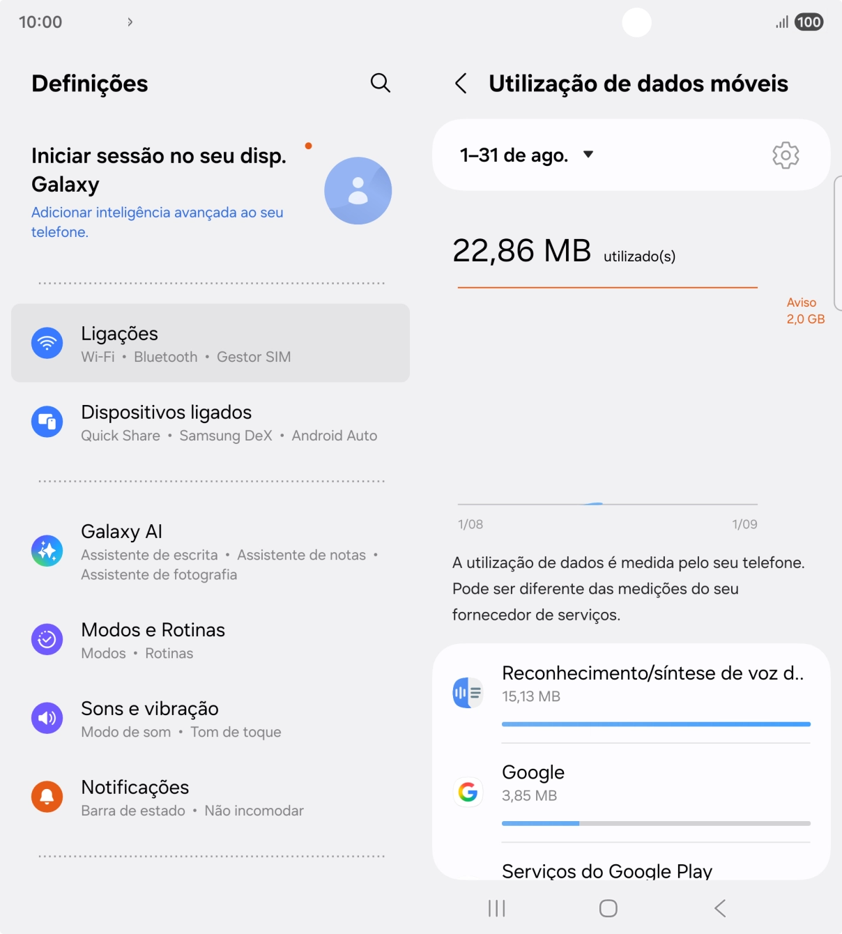 O consumo de dados de cada aplicação é mostrado sob o nome da aplicação.
