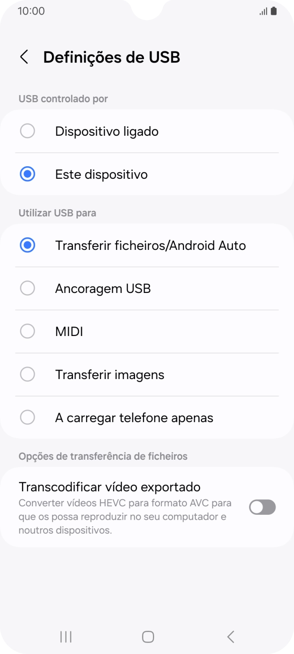 Prima Transferir ficheiros/Android Auto.