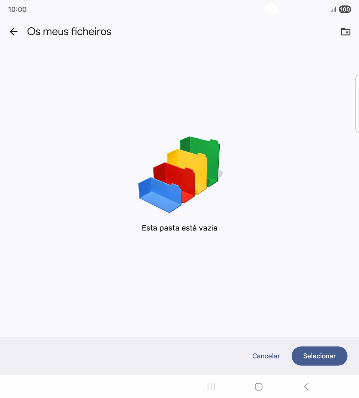Se quiser criar uma nova pasta, prima o ícone de nova pasta e siga as indicações no ecrã para criar uma nova pasta.