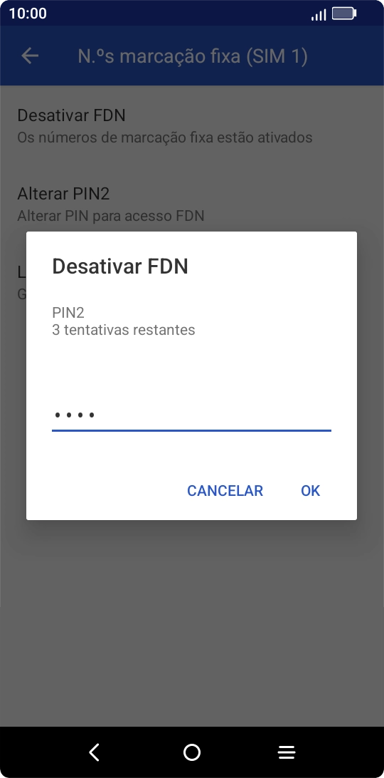 Introduza o código PIN2 e prima OK.