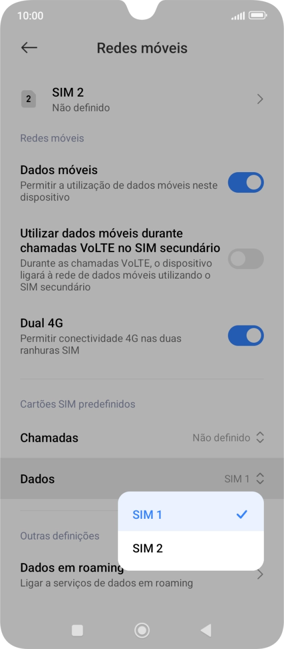 Prima o cartão SIM pretendido.
