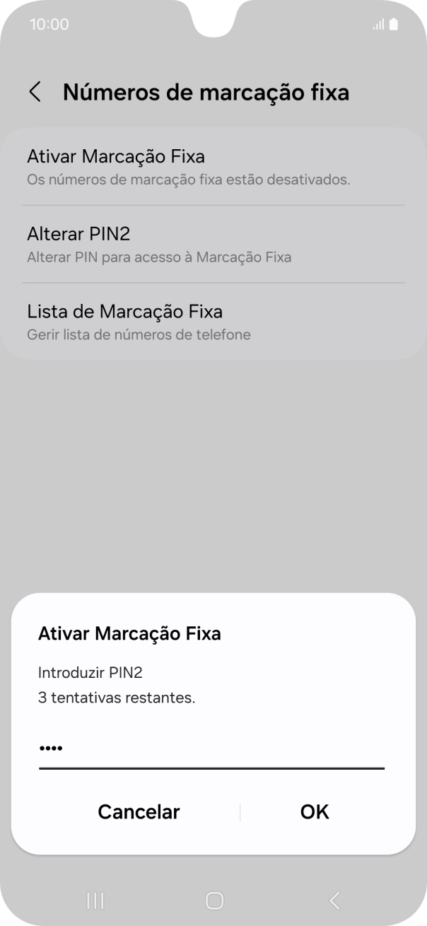 Introduza o código PIN2 e prima OK.