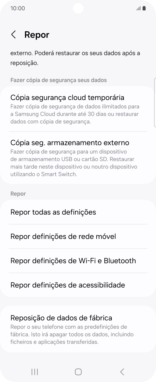 Prima Repor definições de rede móvel.