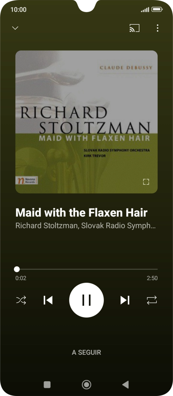 Prima a seta para a direita para ir para o ficheiro de música seguinte.