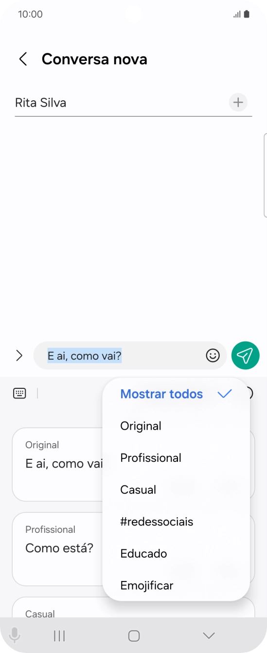 Prima o estilo de escrita pretendido.