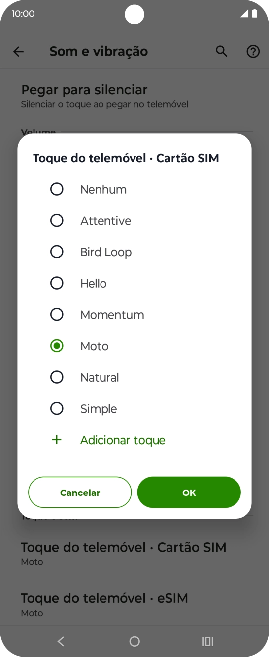 Prima os tons de toque pretendidos para os ouvir.