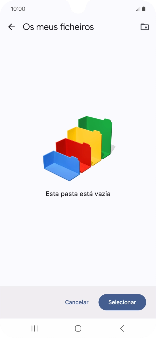 Se quiser criar uma nova pasta, prima o ícone de nova pasta e siga as indicações no ecrã para criar uma nova pasta.