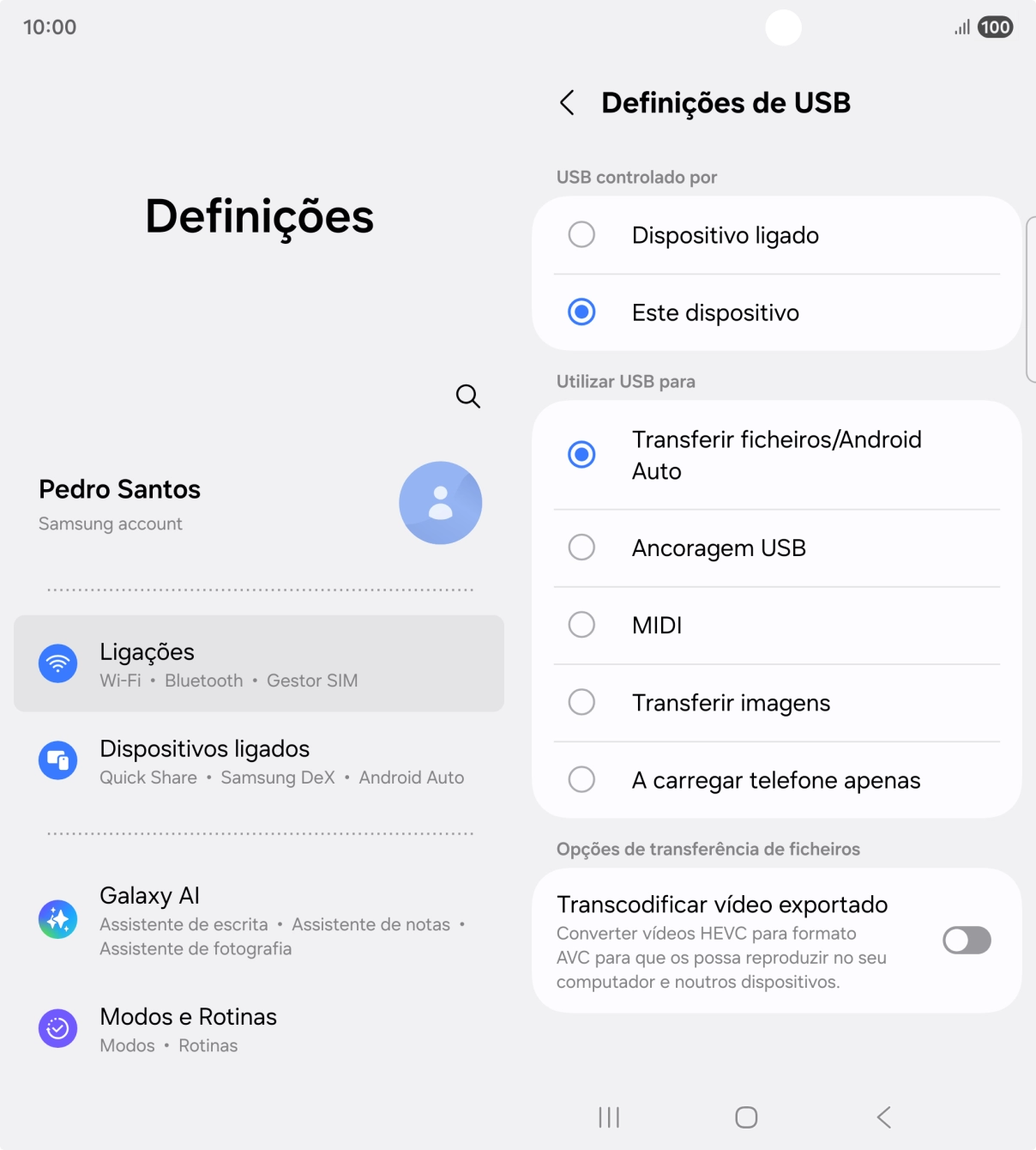 Prima Transferir ficheiros/Android Auto.