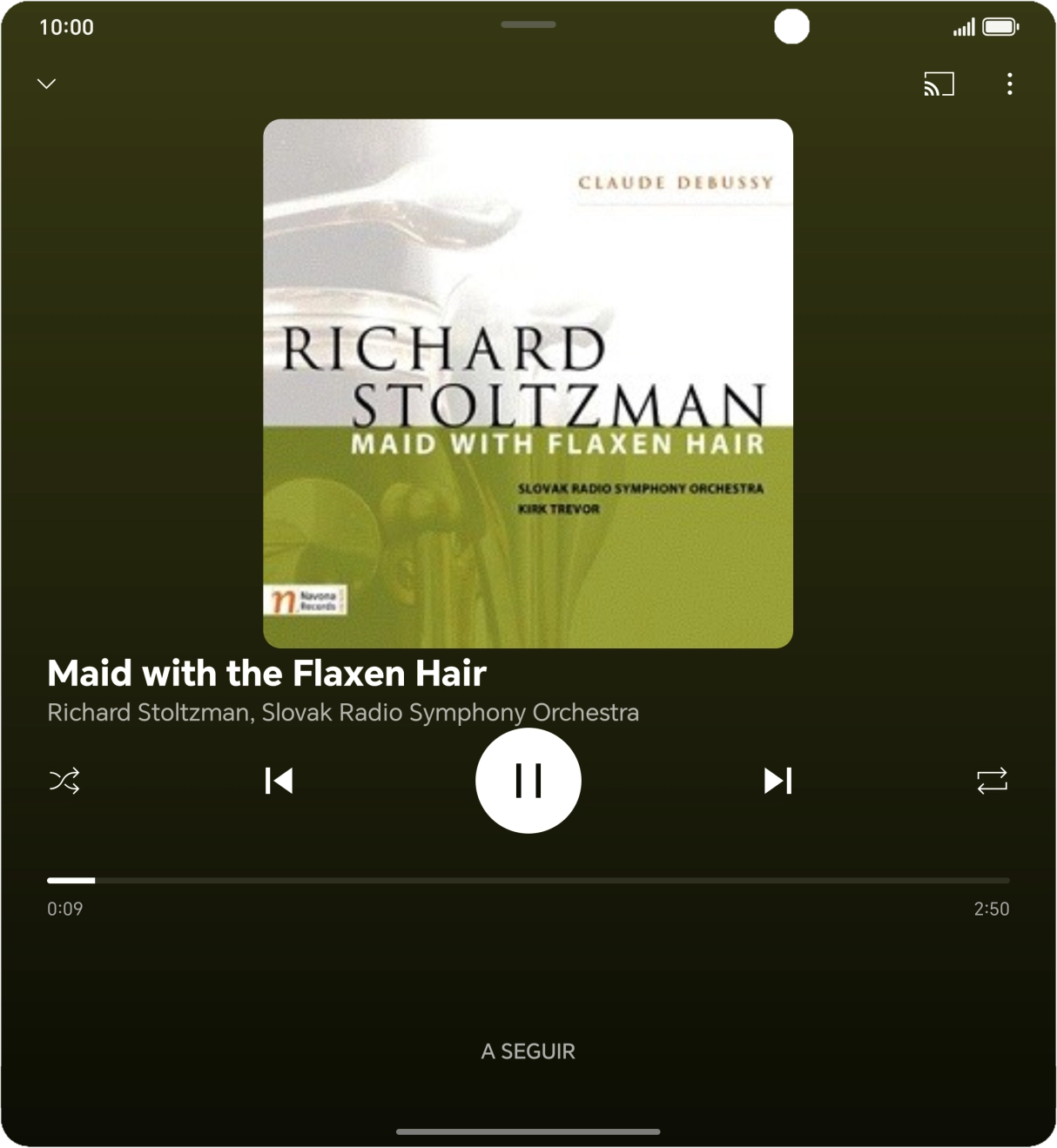 Prima a seta para a direita para ir para o ficheiro de música seguinte.