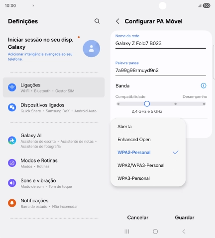 Prima WPA3-Personal para proteger o hotspot Wi-Fi com uma password.