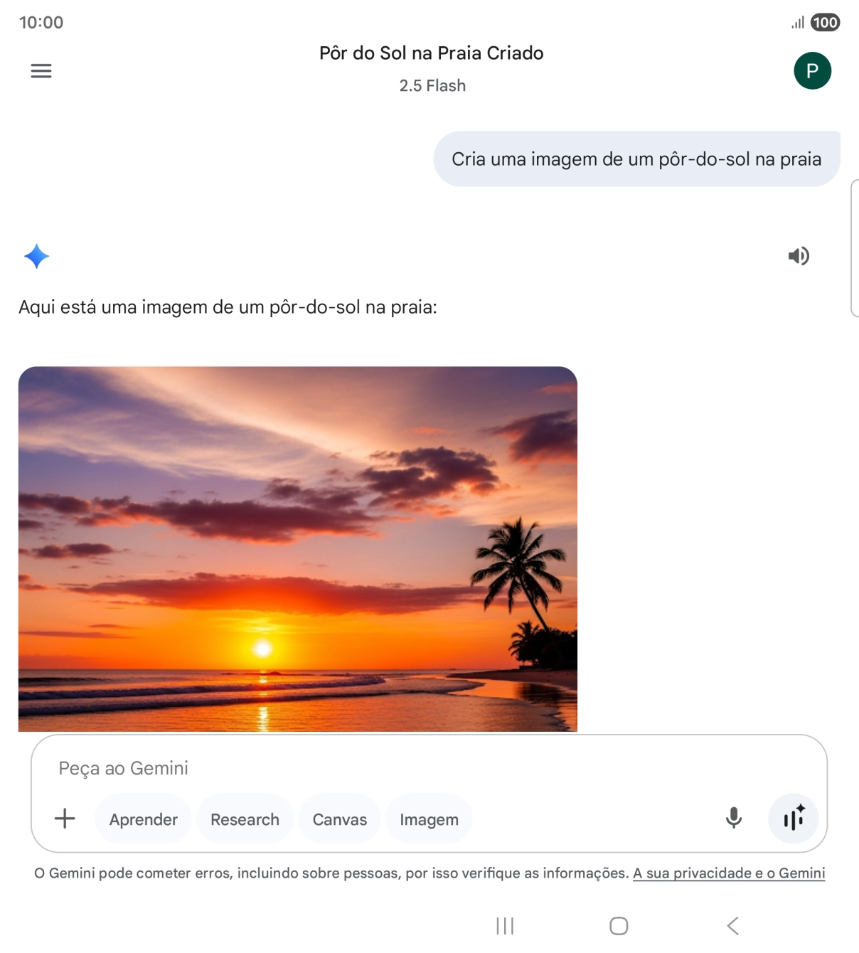 Também é possível solicitar à Gemini que gere uma imagem baseada na sua descrição.