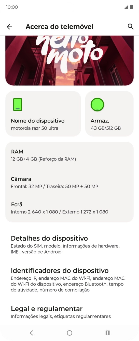 Prima Detalhes do dispositivo.