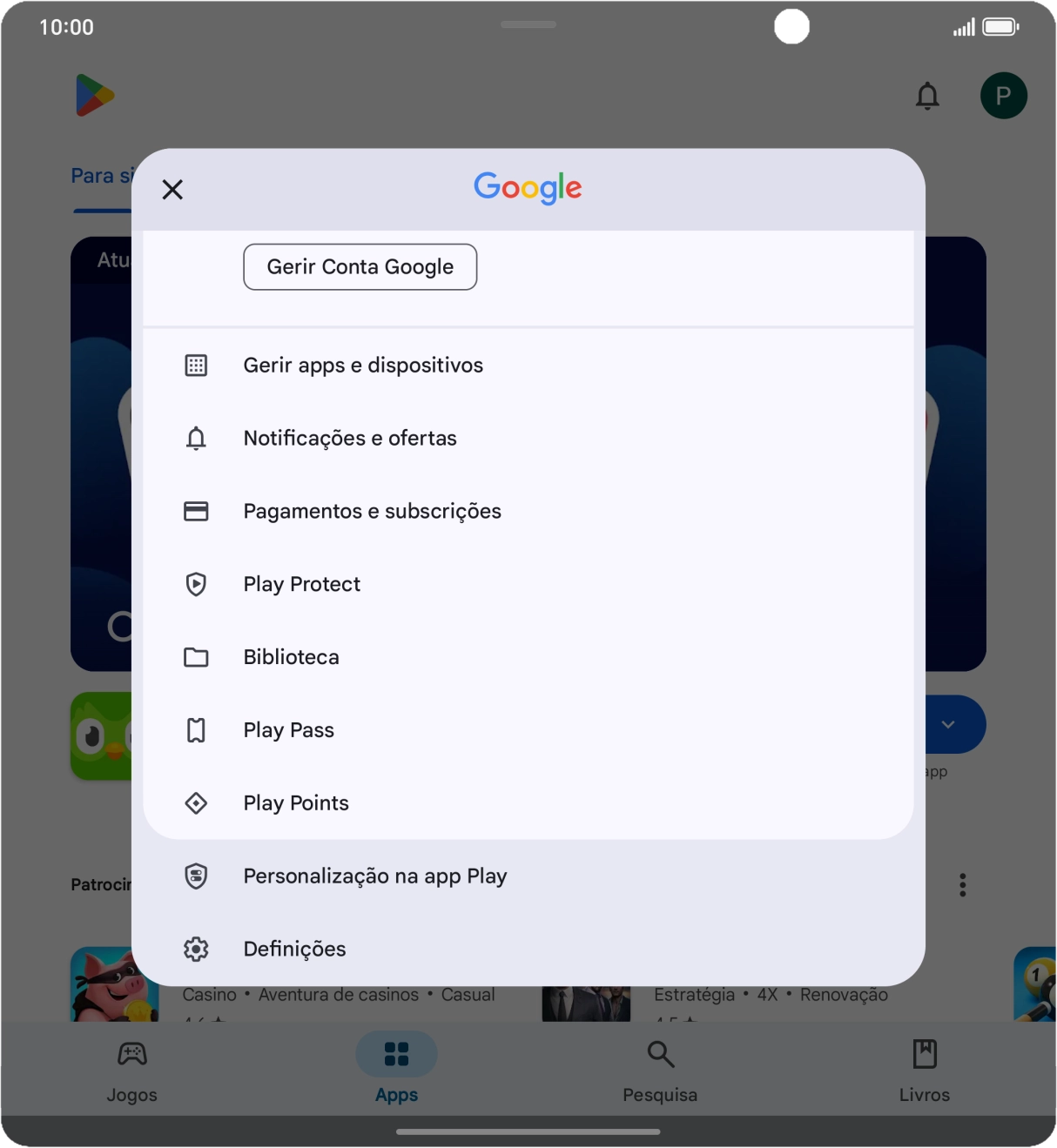 Prima Gerir apps e dispositivos.