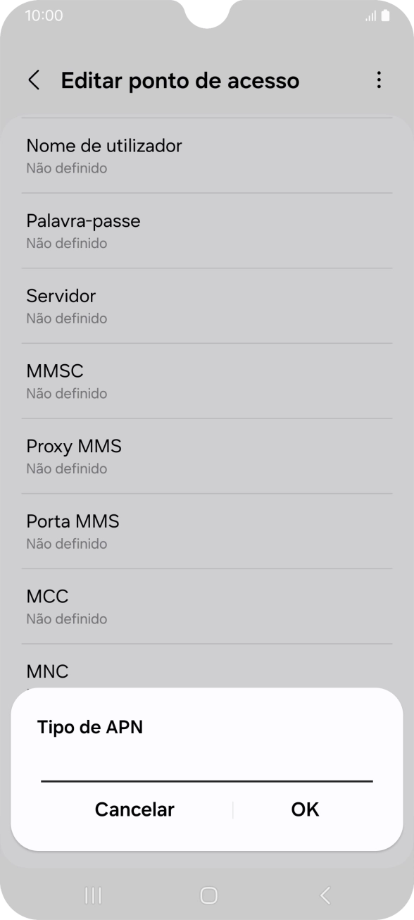 Introduza default e prima OK.