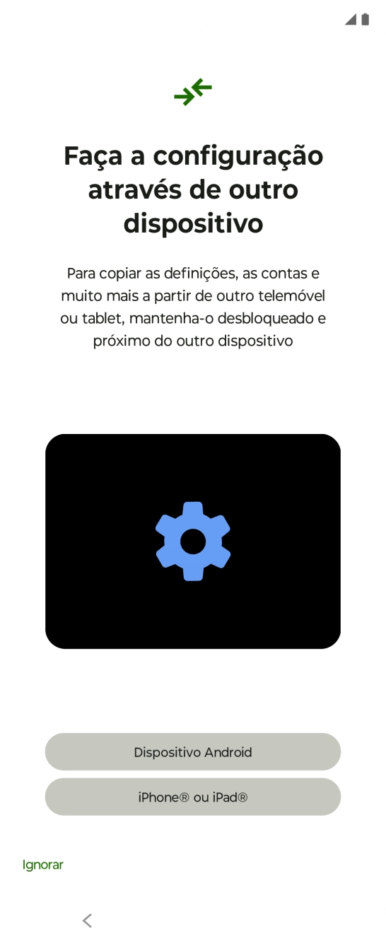 É possível transferir conteúdo de outro telefone quando o telefone for ativado antes da primeira utilização e quando o telefone tiver sido reiniciado. Quando esta imagem for mostrada no ecrã, o telefone está pronto para transferir conteúdo de outro telefone.