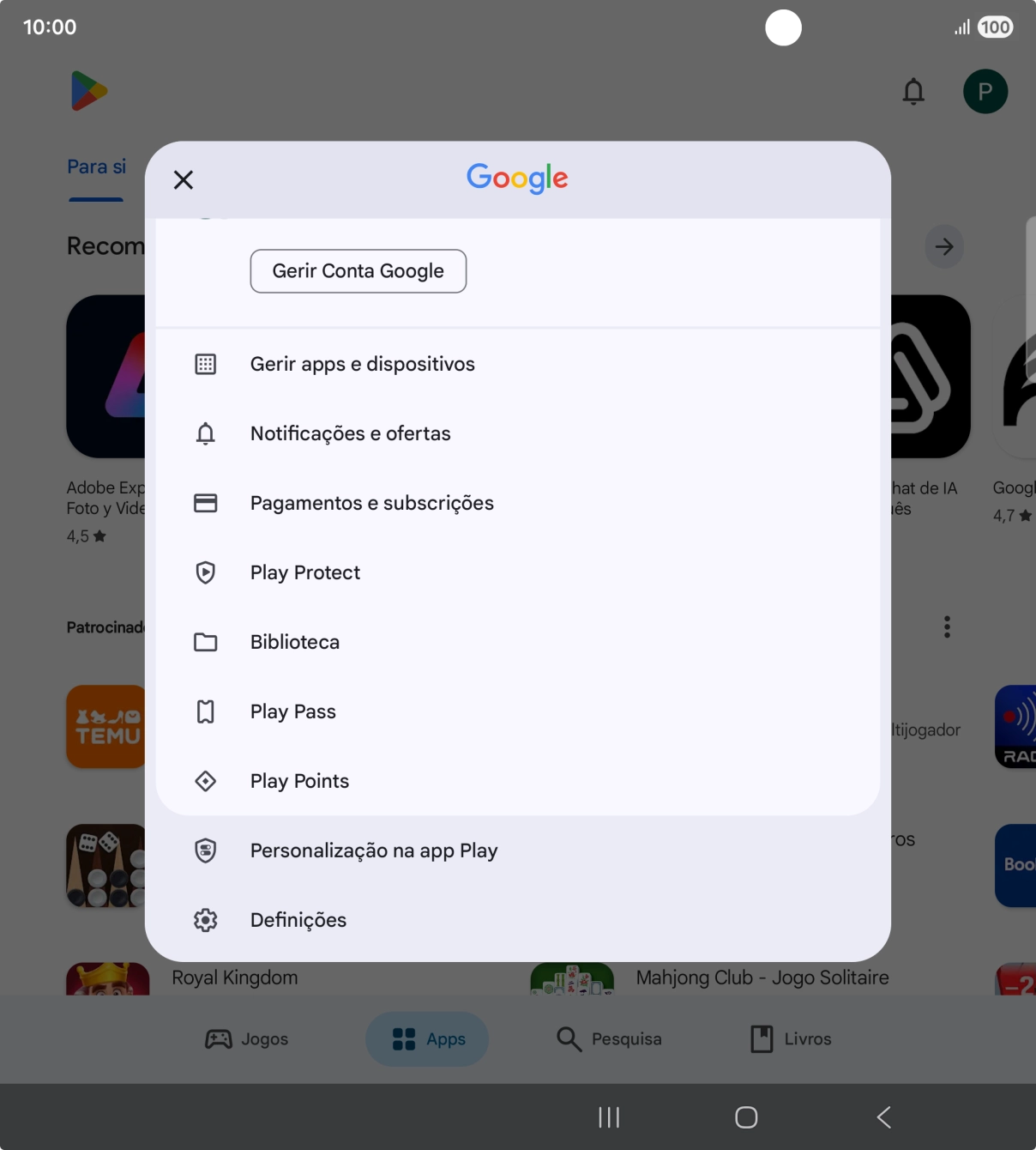 Prima Gerir apps e dispositivos.