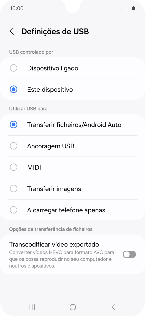 Prima Transferir ficheiros/Android Auto.