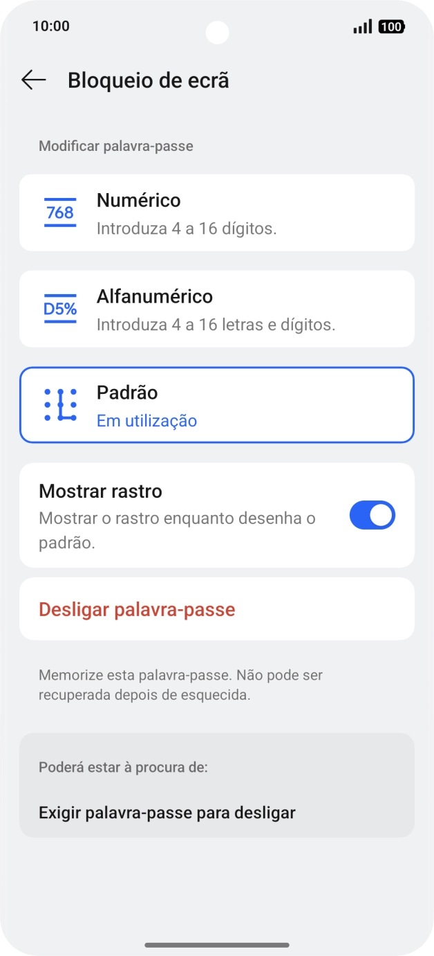 Prima Desligar palavra-passe.
