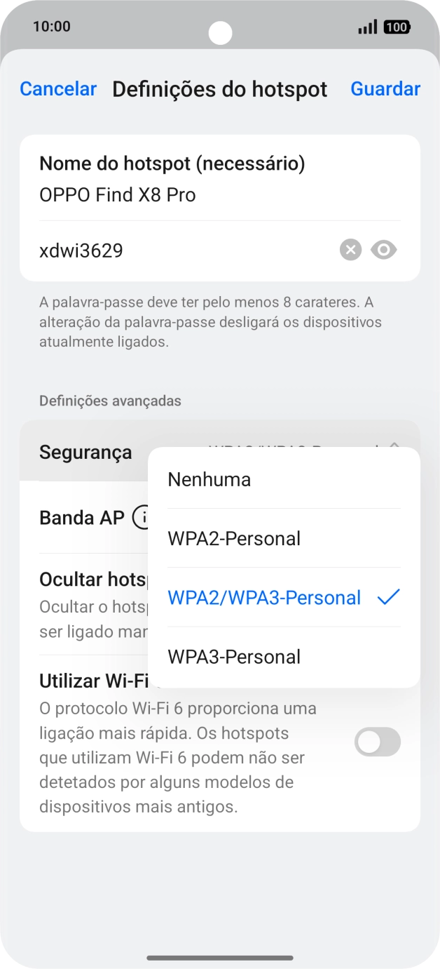 Prima WPA3-Personal para proteger o hotspot Wi-Fi com uma password.