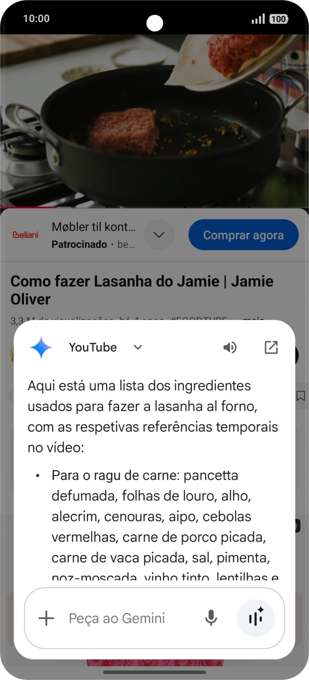 A resposta da Gemini à sua pergunta é agora mostrada no ecrã.