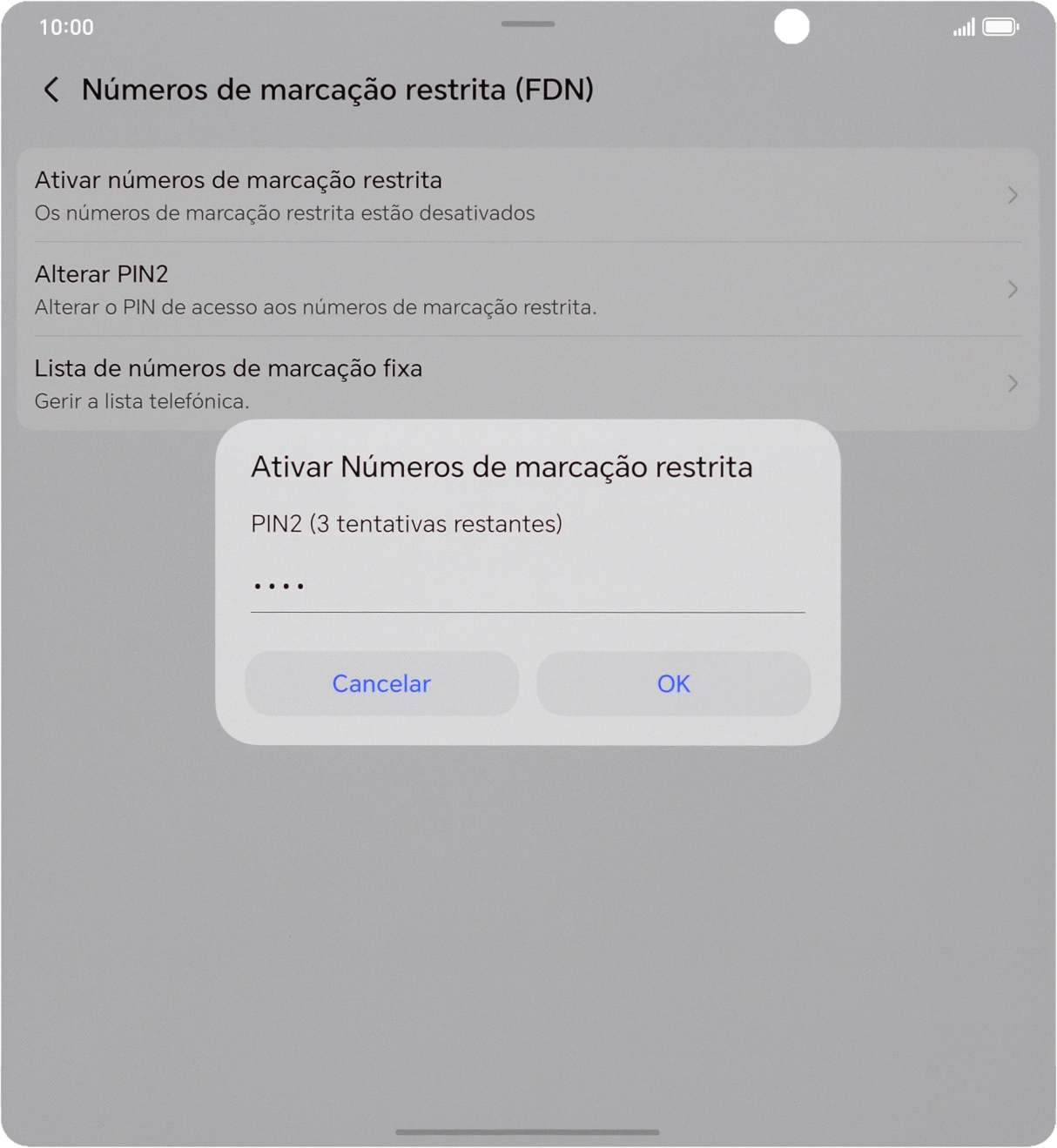Introduza o código PIN2 e prima OK.