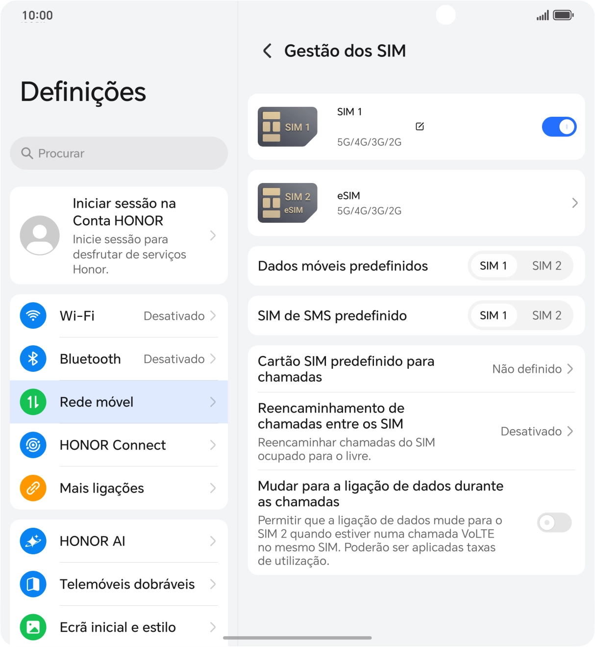 Prima o indicador junto à subscrição pretendida, para ativar ou desativar a subscrição.